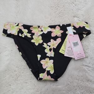 NWT Hurley X Carissa Moore Aloha Max plumeria full tab‎ side bikini bottoms S